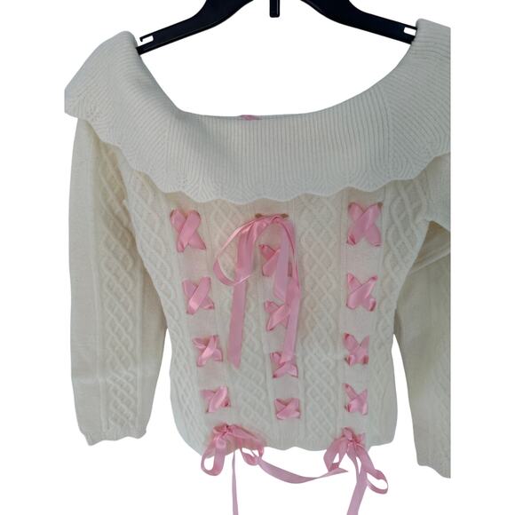 Dolls Kill Off White Flattery Will Do Sweater Top Size M - Picture 7 of 12